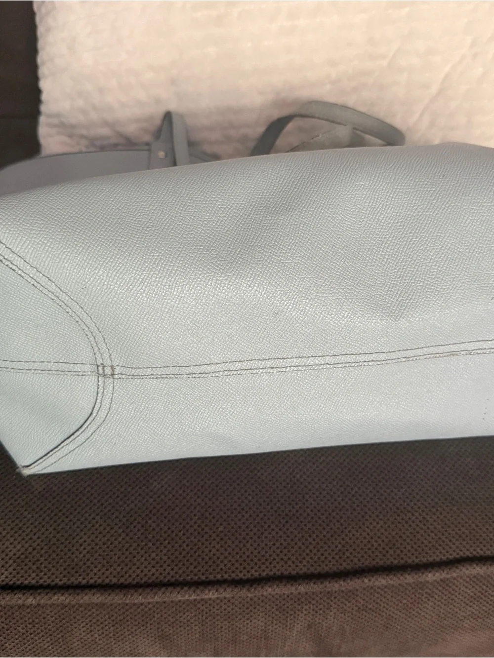 Coach Light Blue Pebbled Leather Tote with Silver Accents